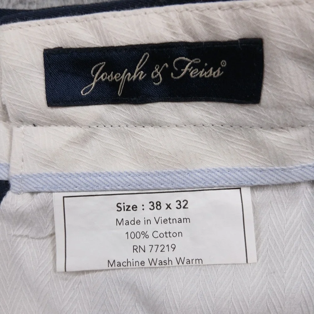 Joseph & Feiss Pleated‎ Dress Pants Mens 38x32 Navy Blue 100% Cotton Chino